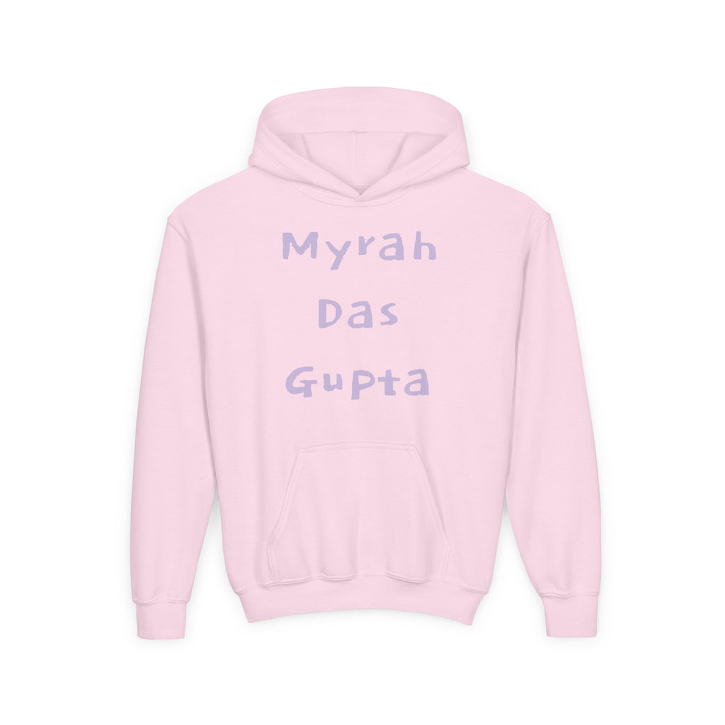 Youth Hoodie — Personalized Lavender Name Hoodie (Front: Myrah Das Gupta, Back: Tuktuk)