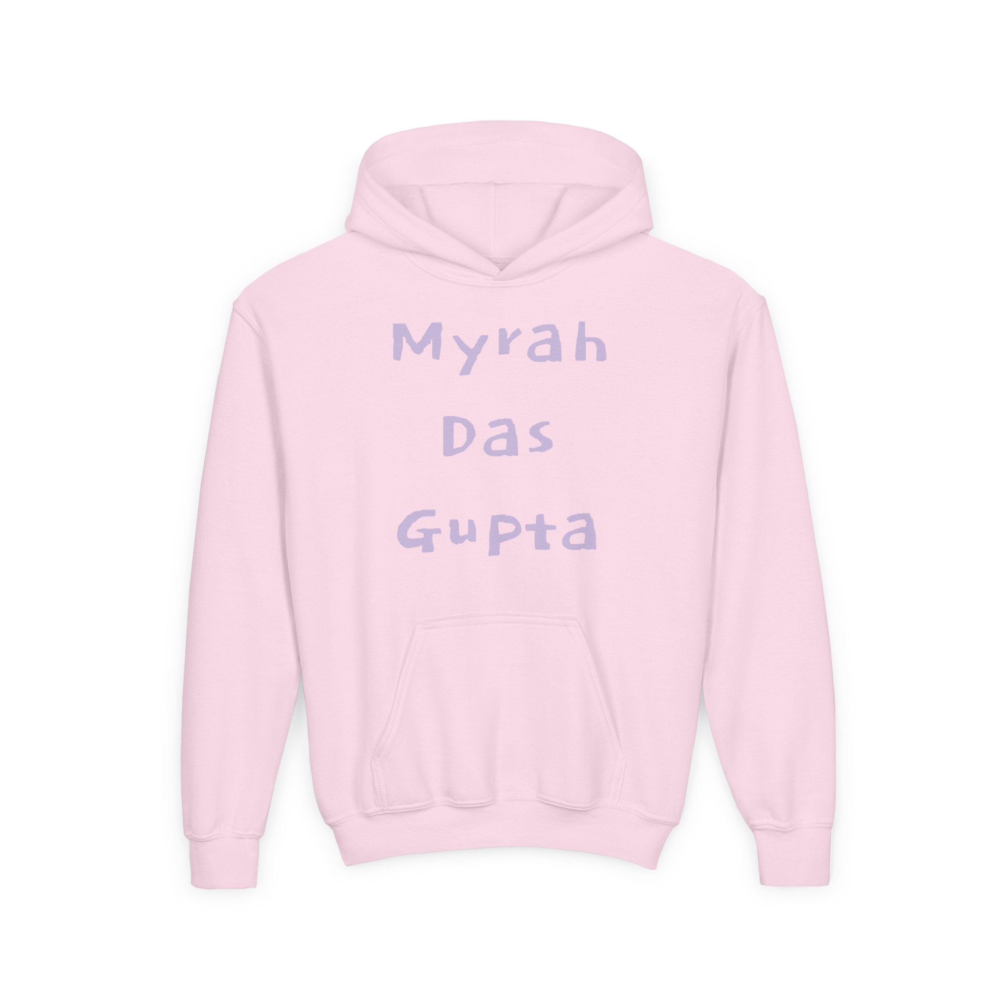 Youth Hoodie — Personalized Lavender Name Hoodie (Front: Myrah Das Gupta, Back: Tuktuk)