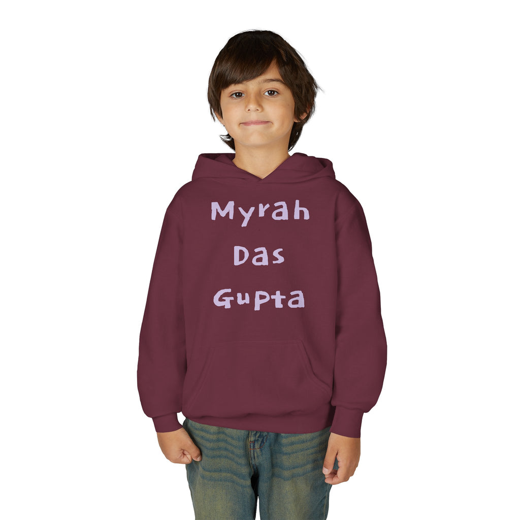 Youth Hoodie — Personalized Lavender Name Hoodie (Front: Myrah Das Gupta, Back: Tuktuk)