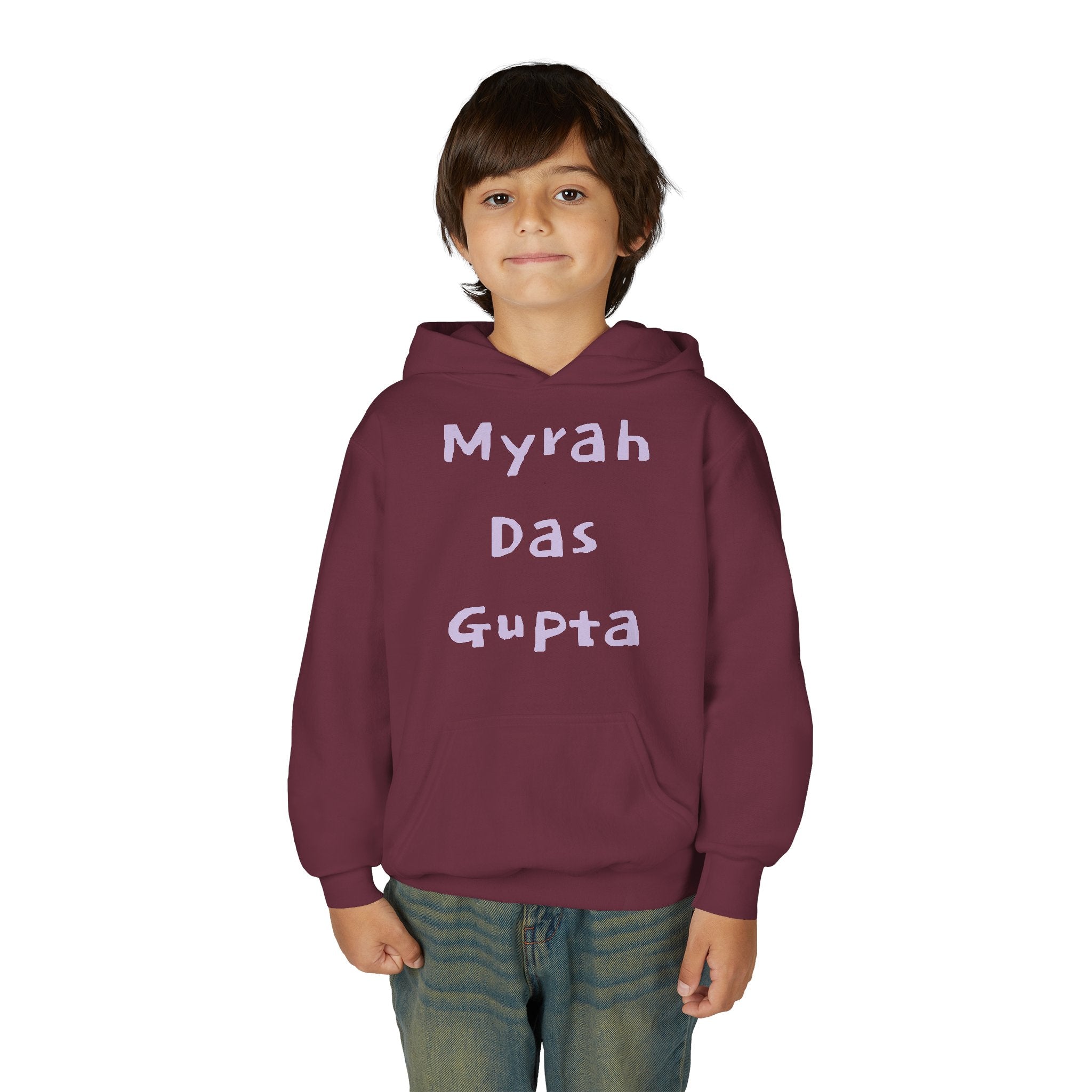 Youth Hoodie — Personalized Lavender Name Hoodie (Front: Myrah Das Gupta, Back: Tuktuk)