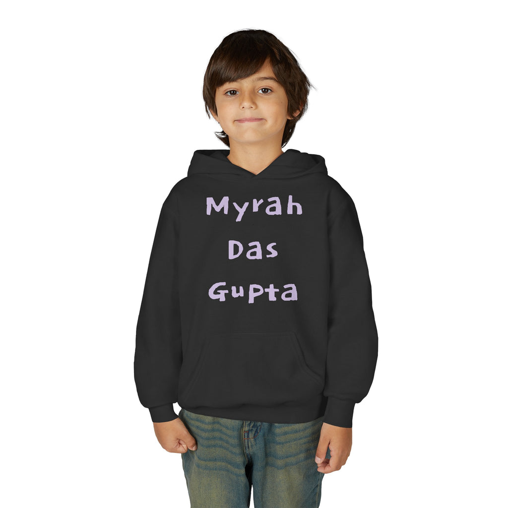 Youth Hoodie — Personalized Lavender Name Hoodie (Front: Myrah Das Gupta, Back: Tuktuk)