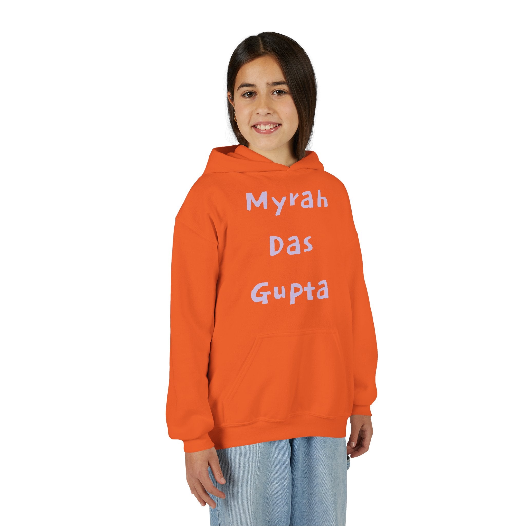 Youth Hoodie — Personalized Lavender Name Hoodie (Front: Myrah Das Gupta, Back: Tuktuk)