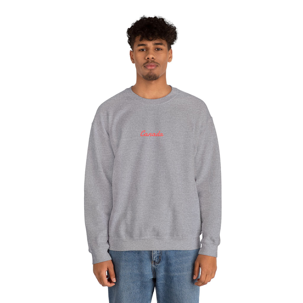 Canada Script Crewneck Sweatshirt — Minimal Red Embroidered Canada Pullover