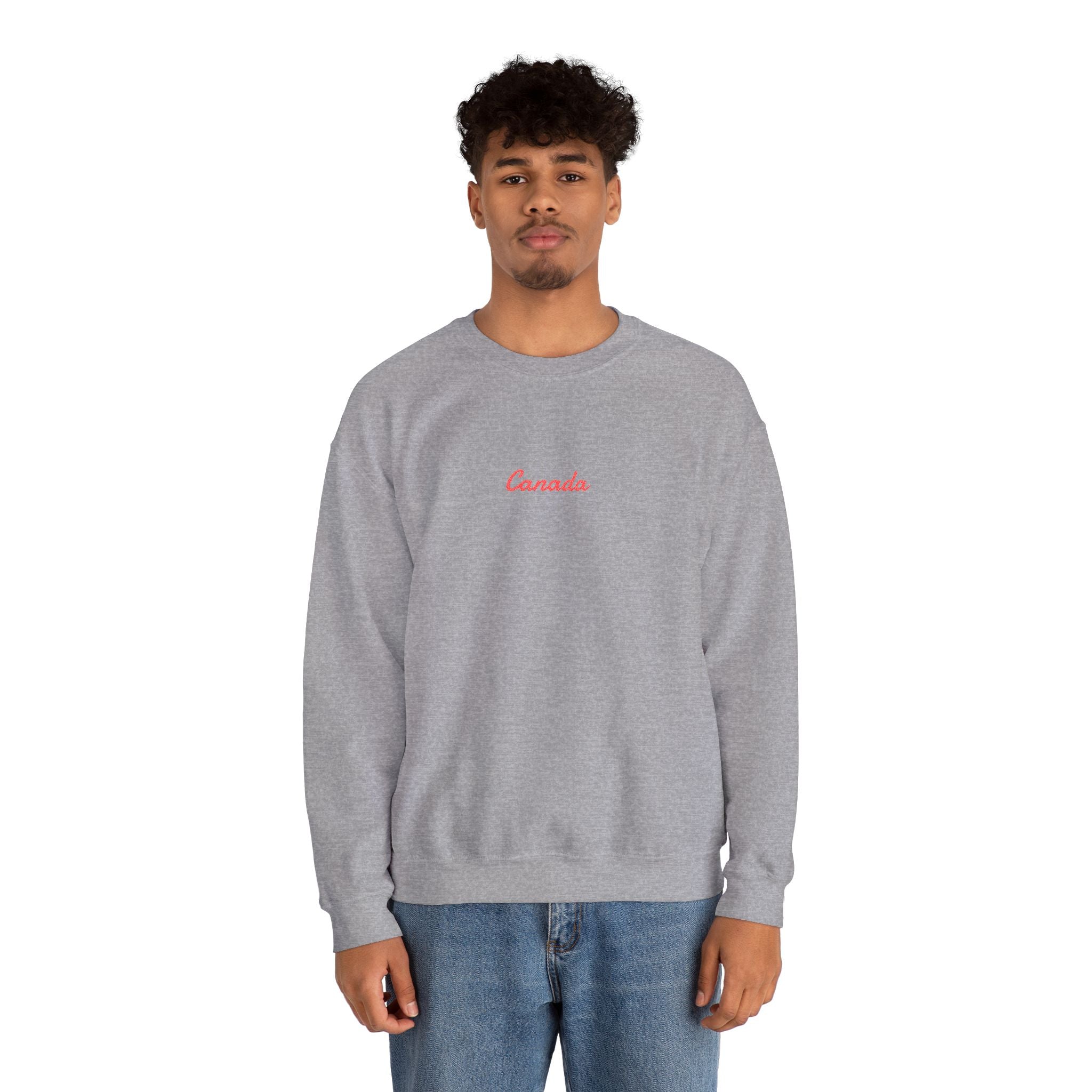 Canada Script Crewneck Sweatshirt — Minimal Red Embroidered Canada Pullover