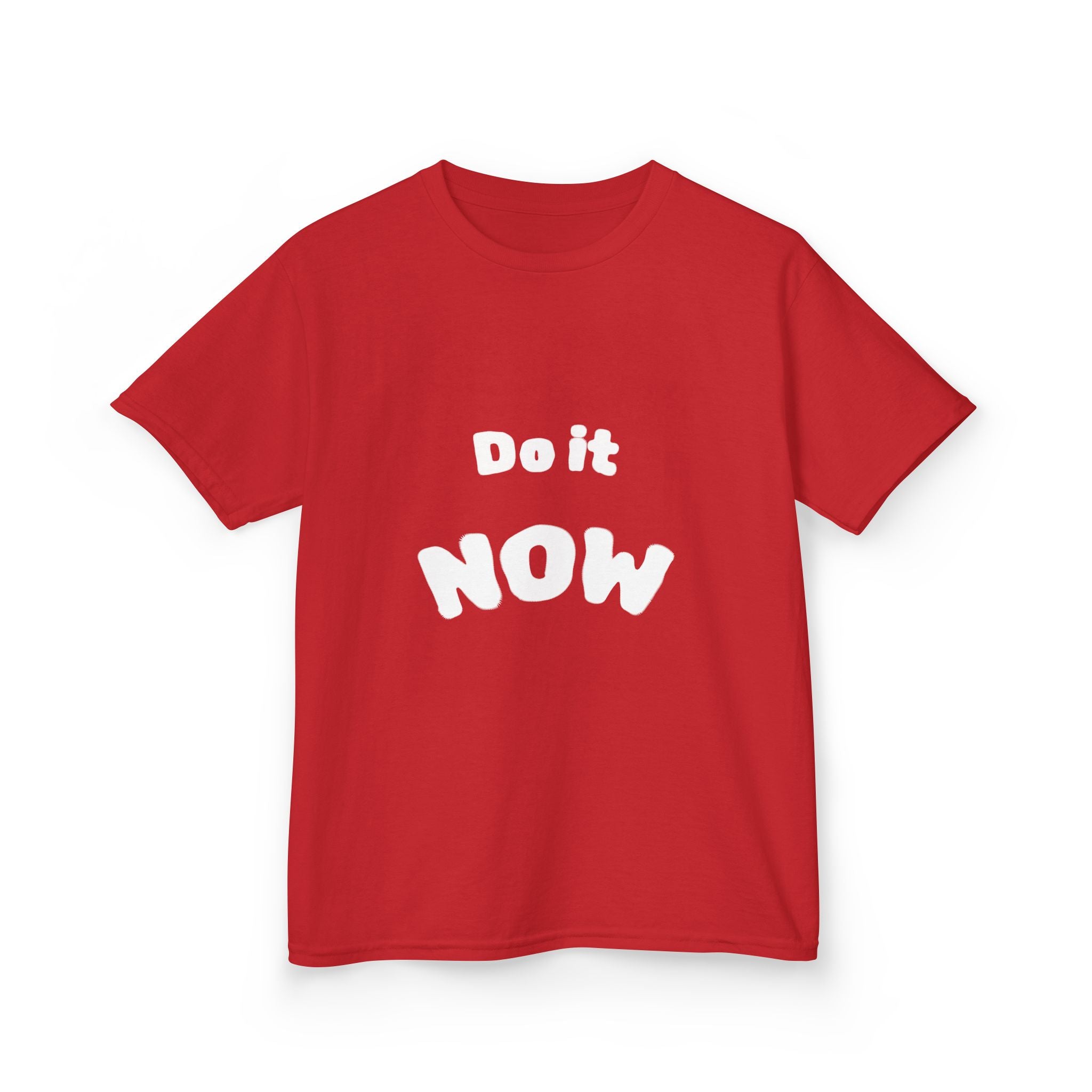 Kids Tee — “Do It NOW / DONE” Motivational Red Shirt