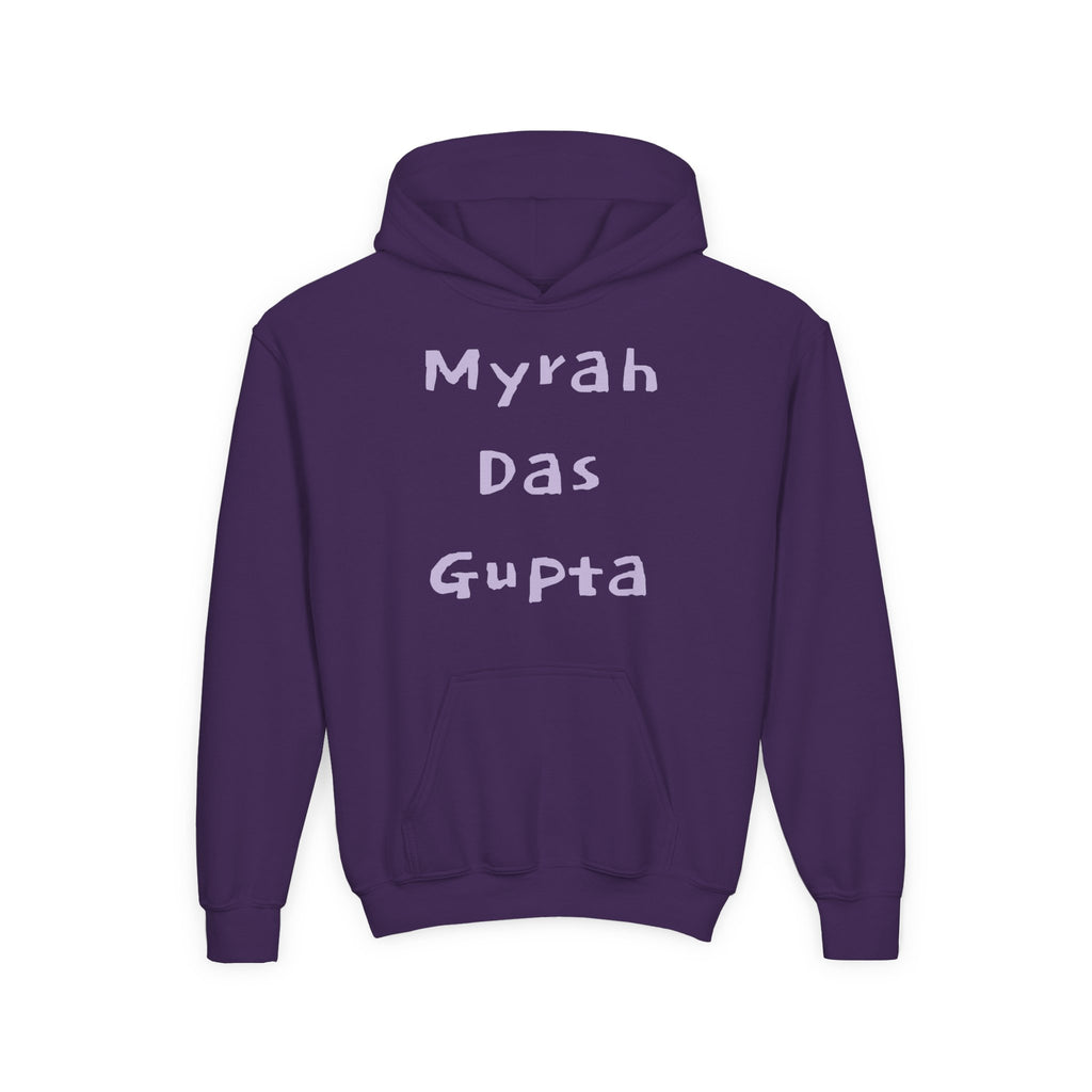 Youth Hoodie — Personalized Lavender Name Hoodie (Front: Myrah Das Gupta, Back: Tuktuk)