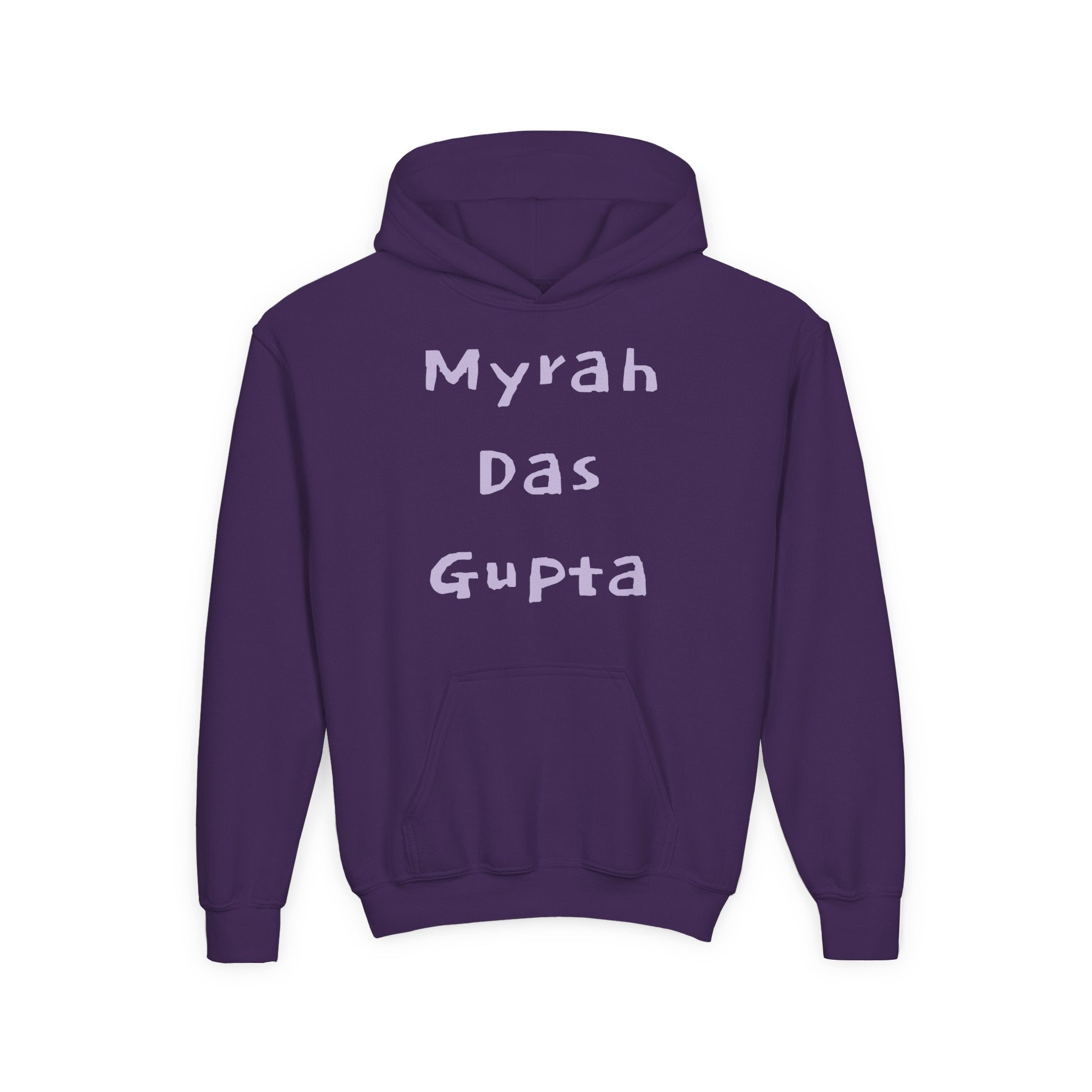 Youth Hoodie — Personalized Lavender Name Hoodie (Front: Myrah Das Gupta, Back: Tuktuk)