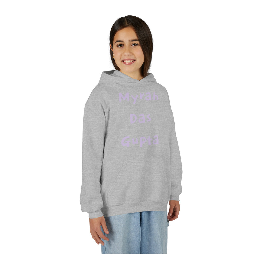 Youth Hoodie — Personalized Lavender Name Hoodie (Front: Myrah Das Gupta, Back: Tuktuk)