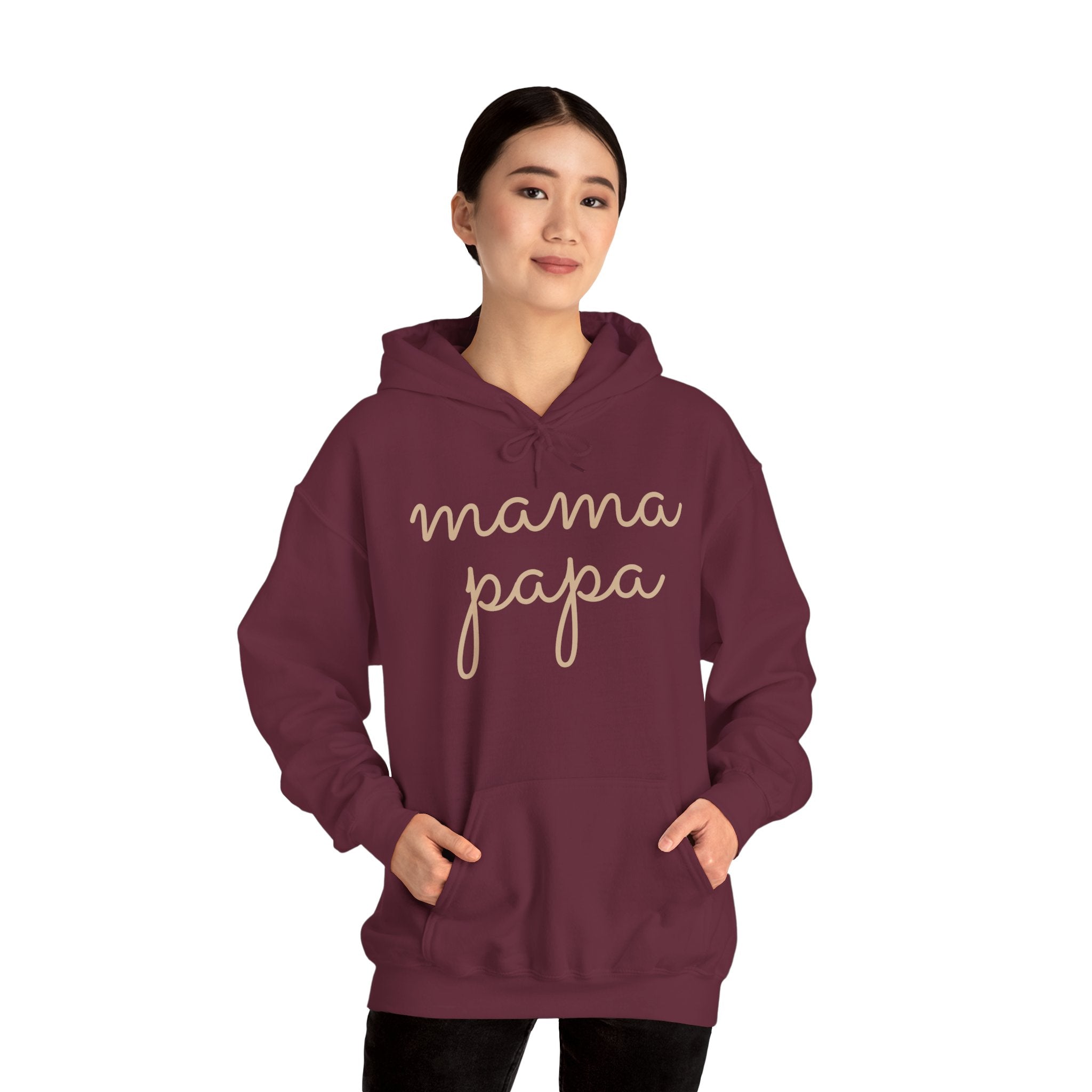 Mama Papa Hoodie — Minimal Script Parent Matching Pullover