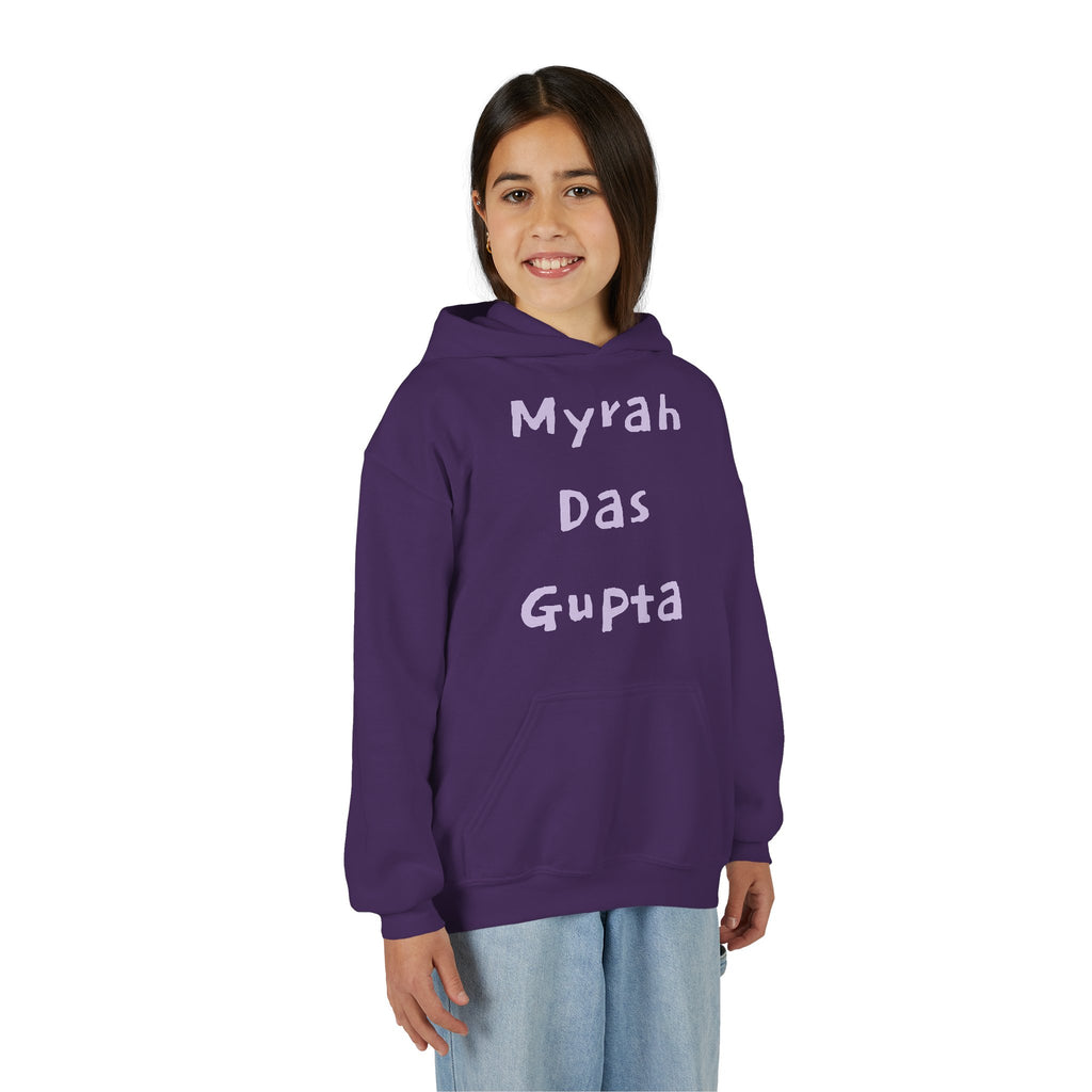 Youth Hoodie — Personalized Lavender Name Hoodie (Front: Myrah Das Gupta, Back: Tuktuk)