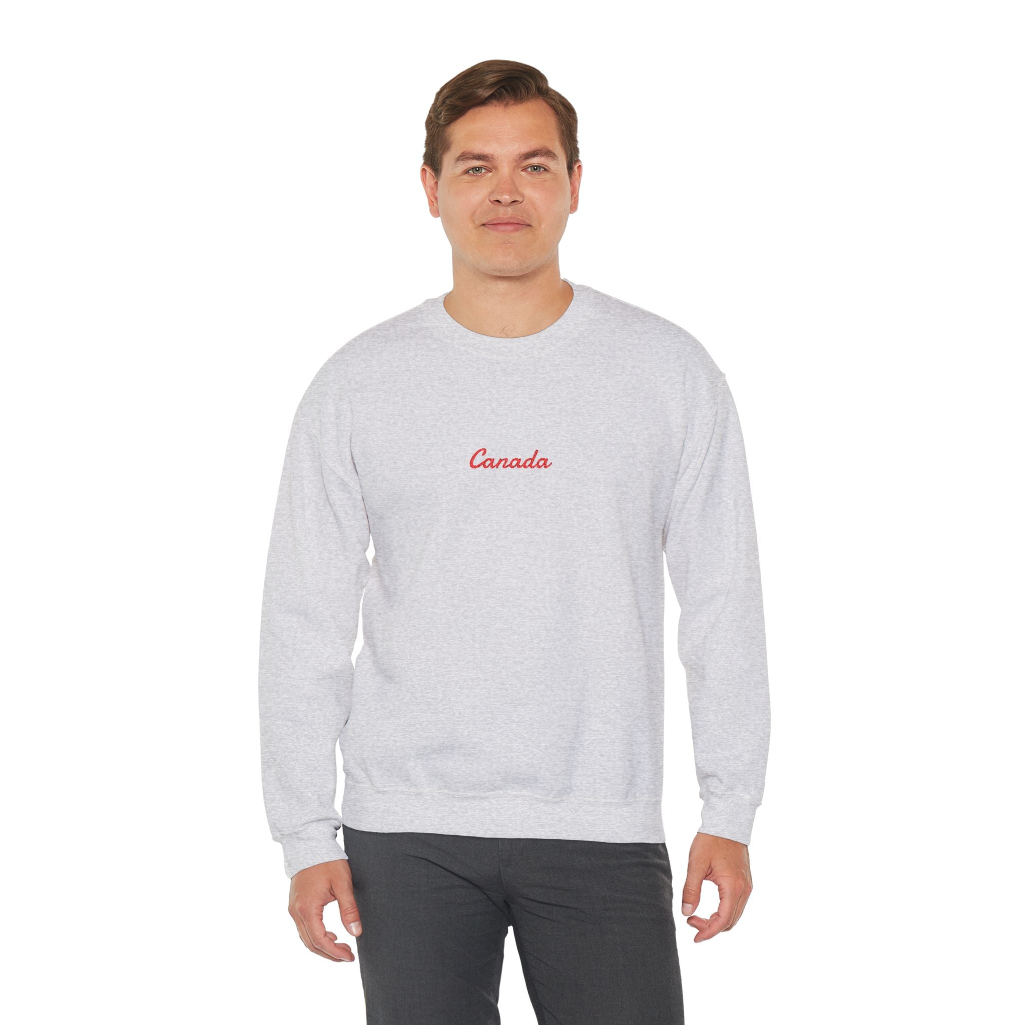 Canada Script Crewneck Sweatshirt — Minimal Red Embroidered Canada Pullover