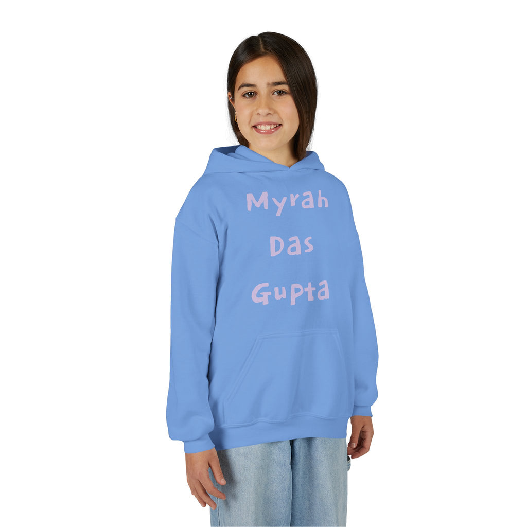 Youth Hoodie — Personalized Lavender Name Hoodie (Front: Myrah Das Gupta, Back: Tuktuk)