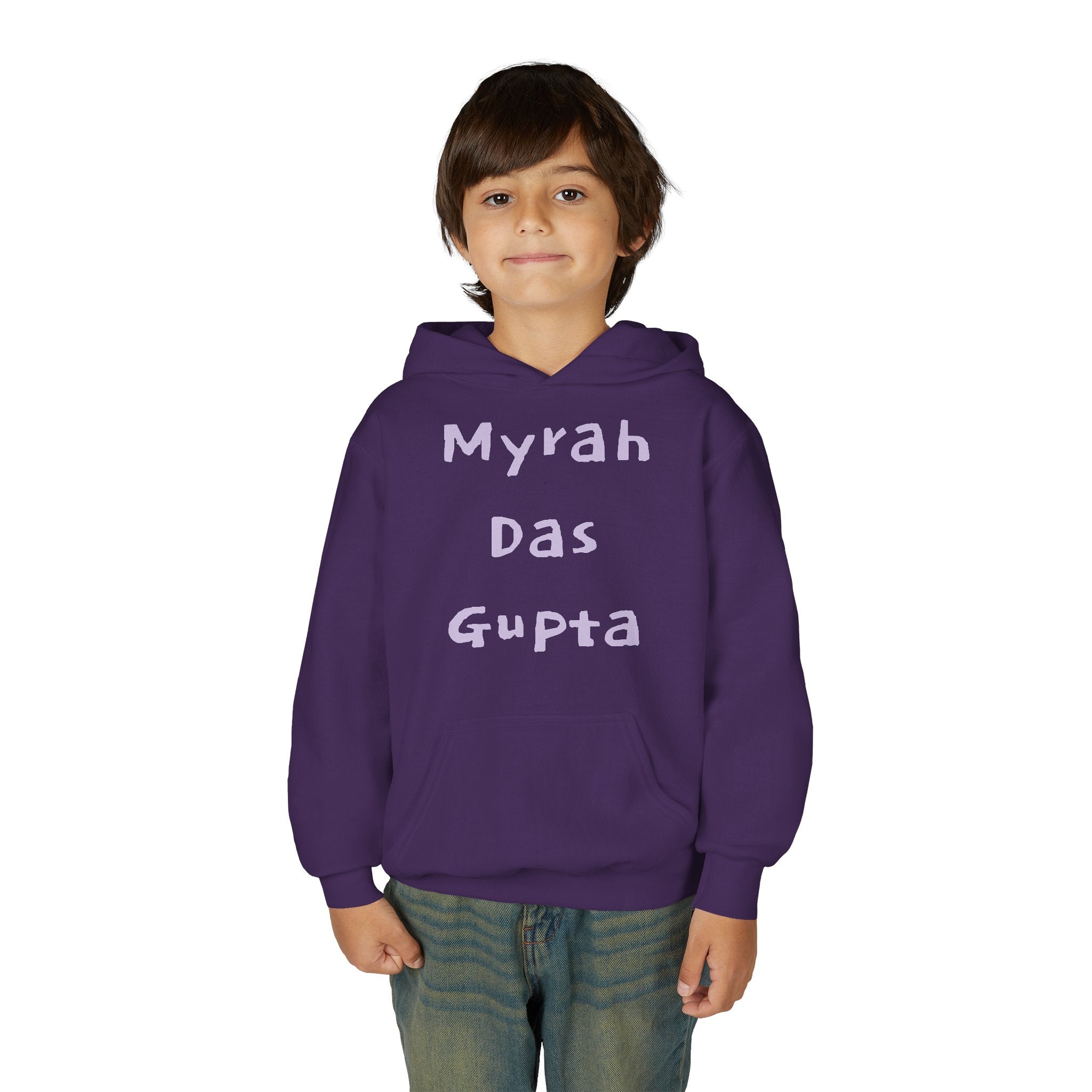 Youth Hoodie — Personalized Lavender Name Hoodie (Front: Myrah Das Gupta, Back: Tuktuk)
