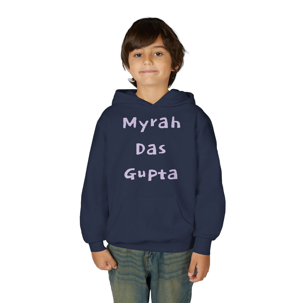 Youth Hoodie — Personalized Lavender Name Hoodie (Front: Myrah Das Gupta, Back: Tuktuk)