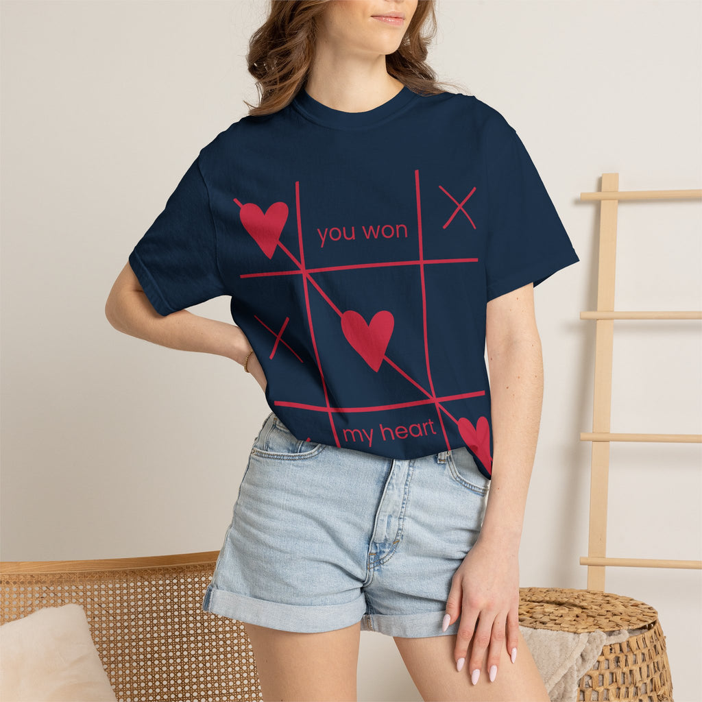 Valentine Tic-Tac-Toe Heart T-Shirt — "You Won My Heart" Graphic Tee