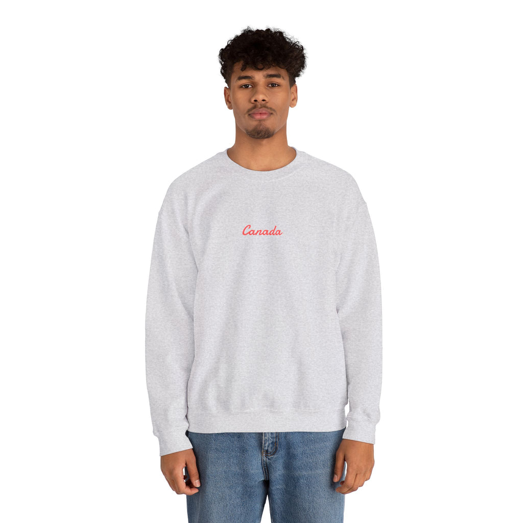 Canada Script Crewneck Sweatshirt — Minimal Red Embroidered Canada Pullover