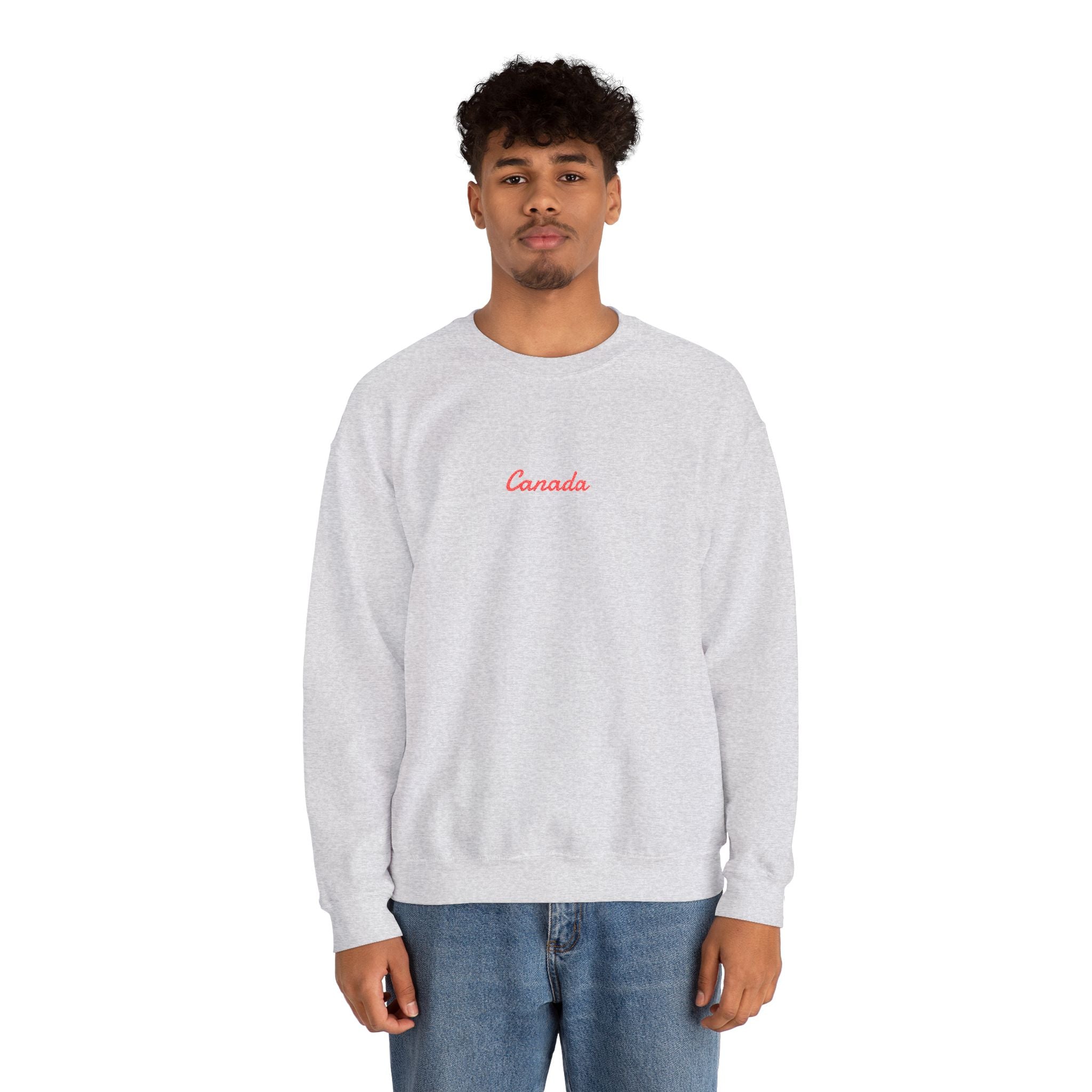 Canada Script Crewneck Sweatshirt — Minimal Red Embroidered Canada Pullover
