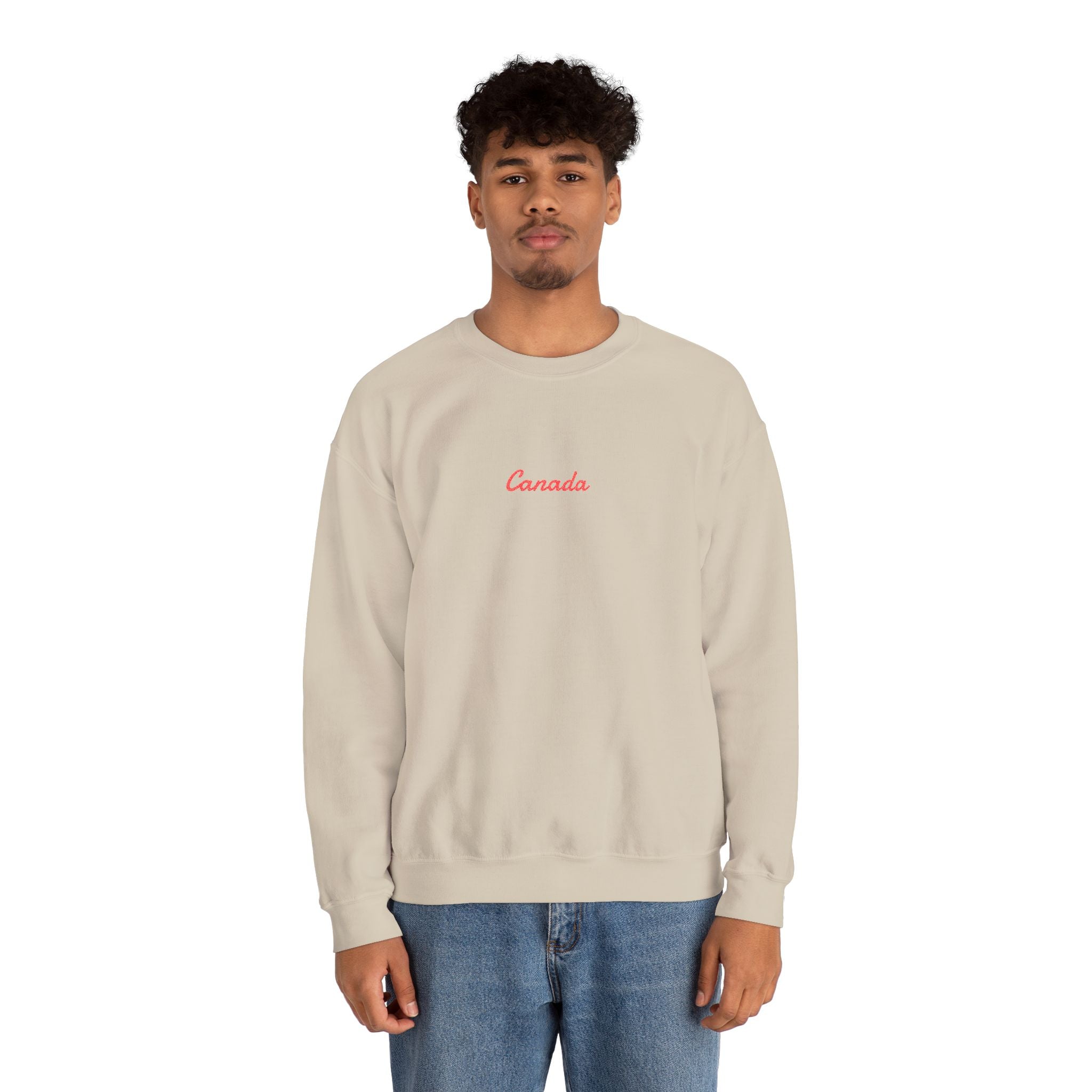 Canada Script Crewneck Sweatshirt — Minimal Red Embroidered Canada Pullover