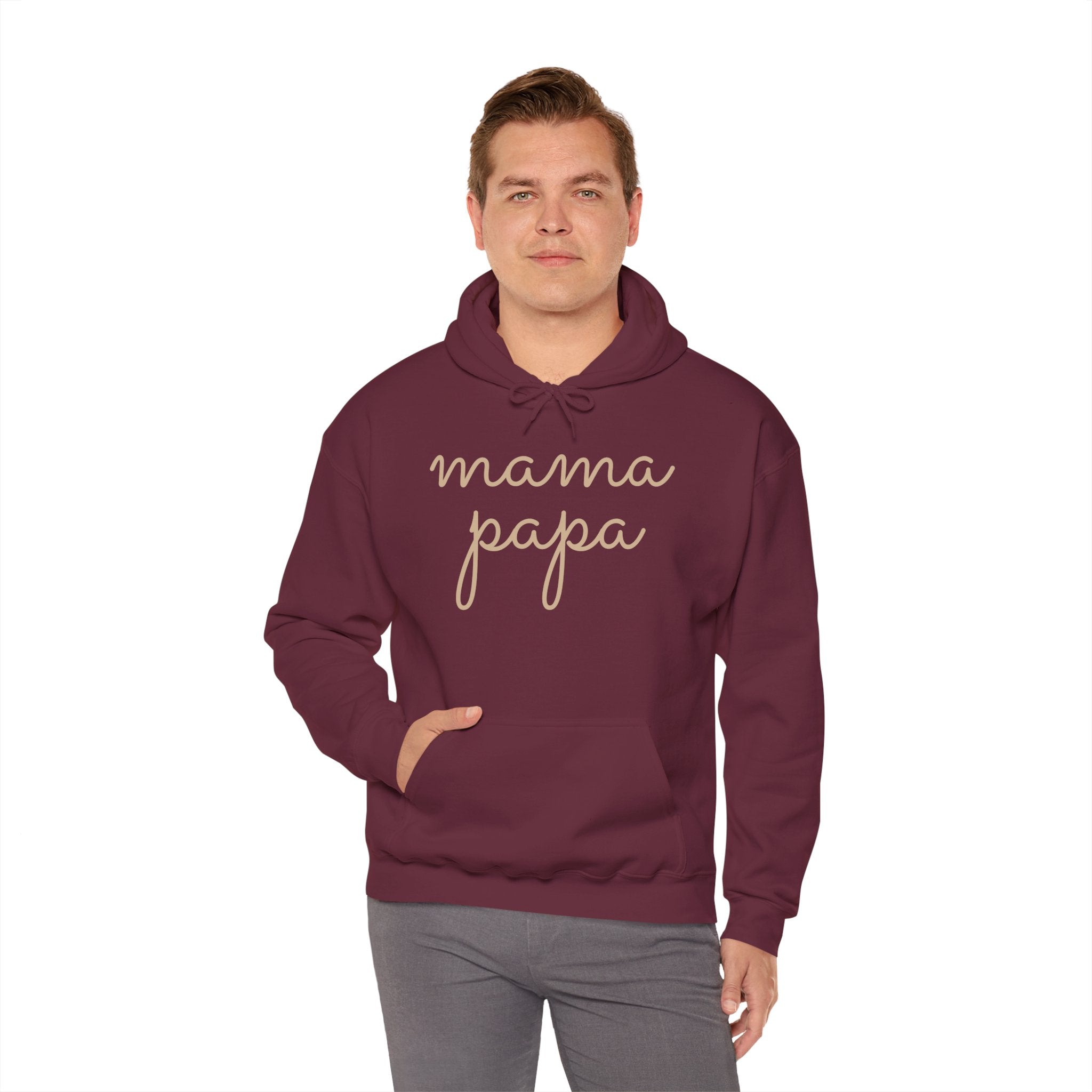 Mama Papa Hoodie — Minimal Script Parent Matching Pullover