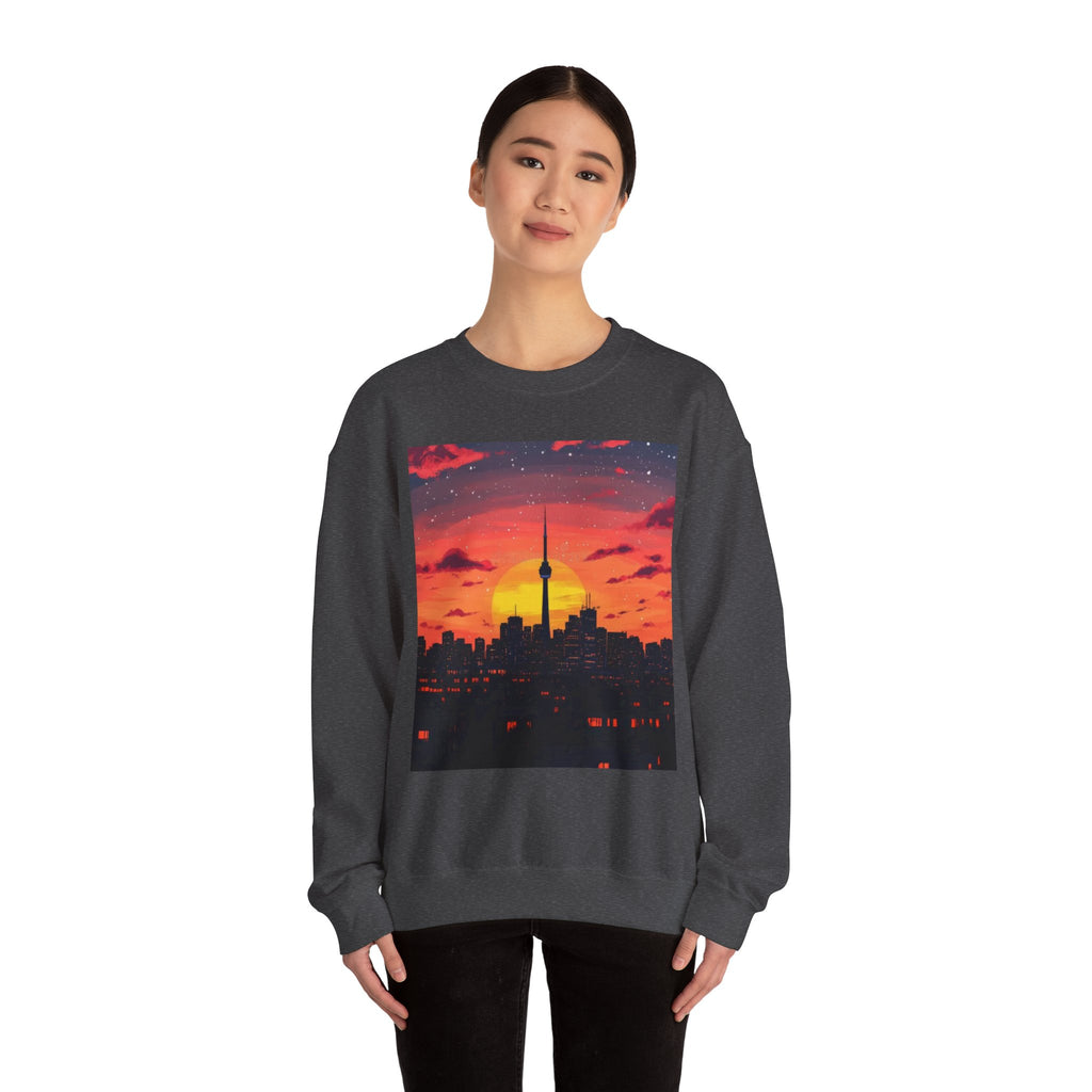Sunset Skyline Crewneck Sweatshirt — Toronto CN Tower Silhouette Graphic