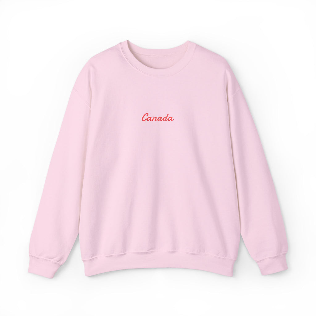 Canada Script Crewneck Sweatshirt — Minimal Red Embroidered Canada Pullover