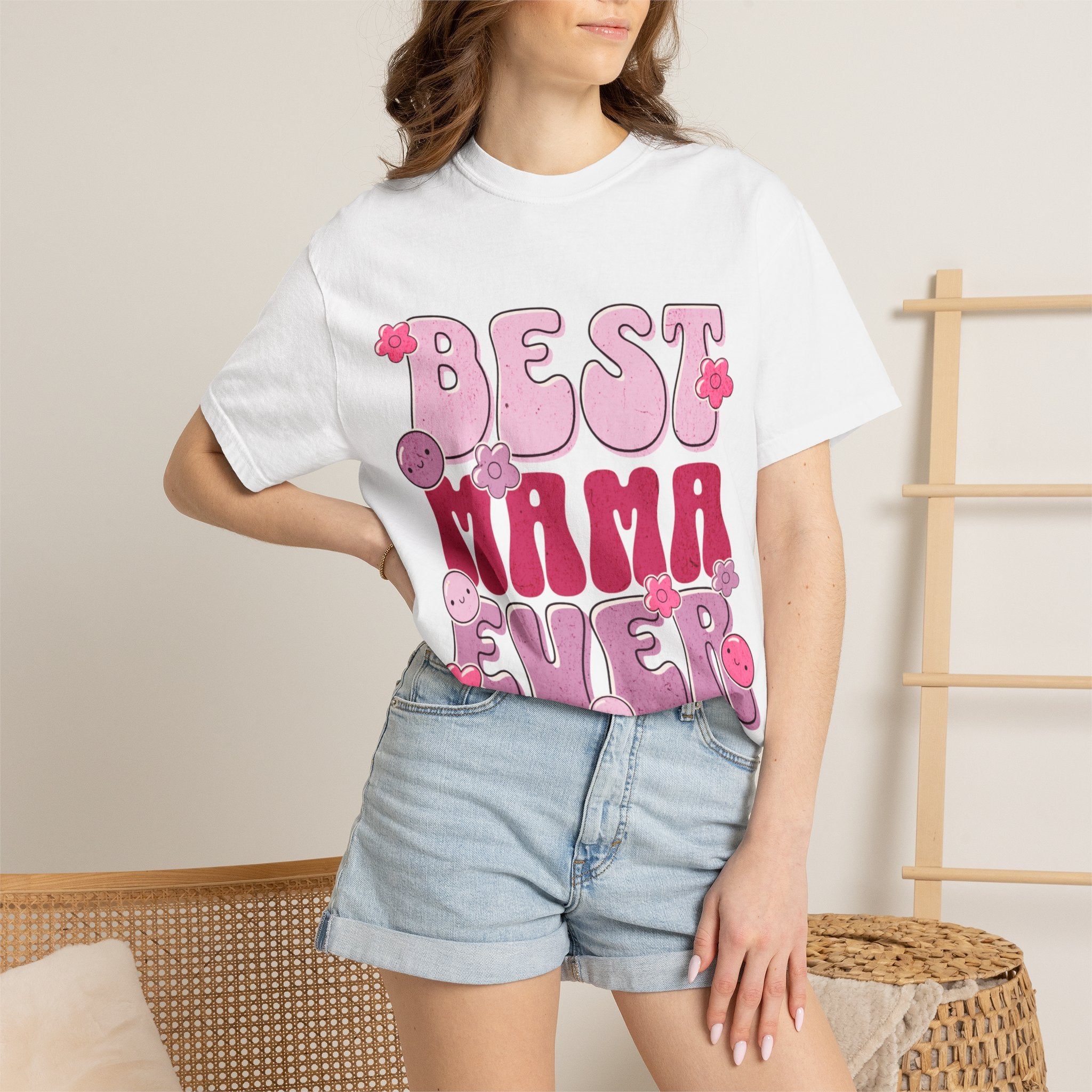 Best Mama Ever T-Shirt — Retro Pink Floral Mother's Day Tee