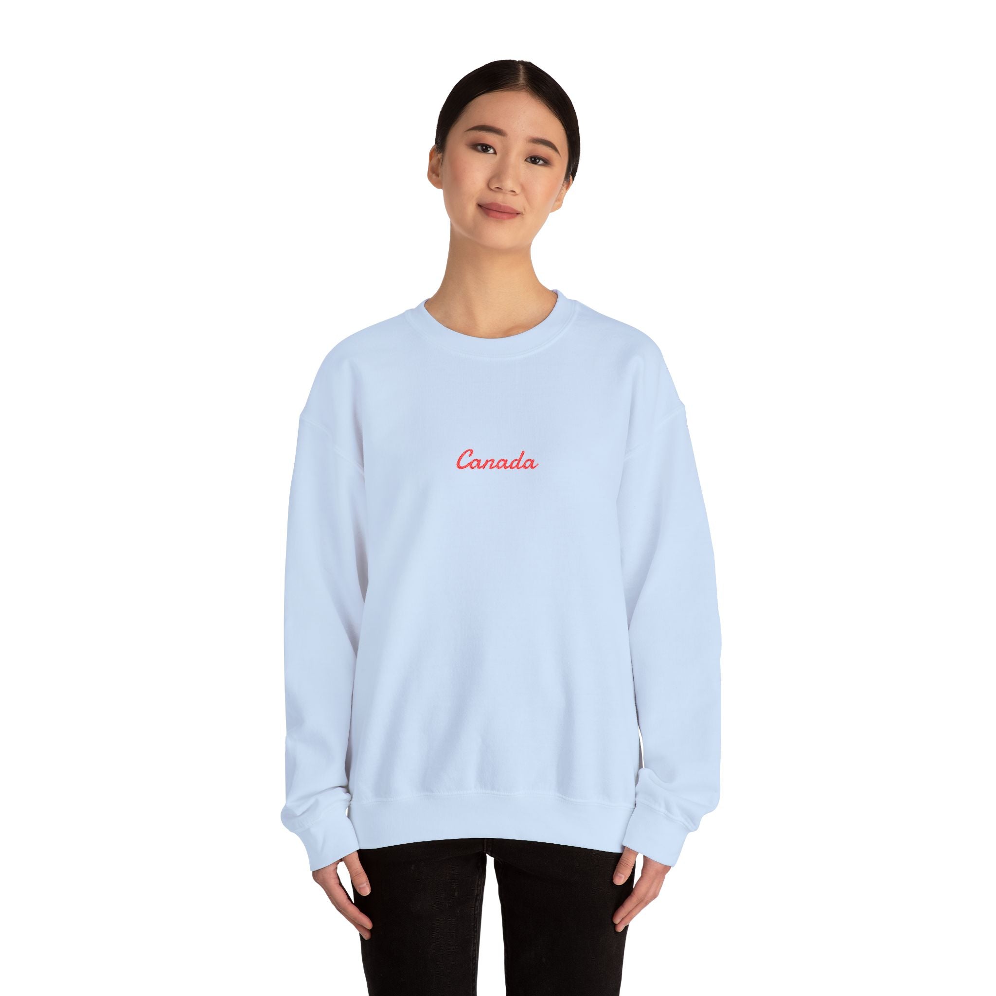 Canada Script Crewneck Sweatshirt — Minimal Red Embroidered Canada Pullover