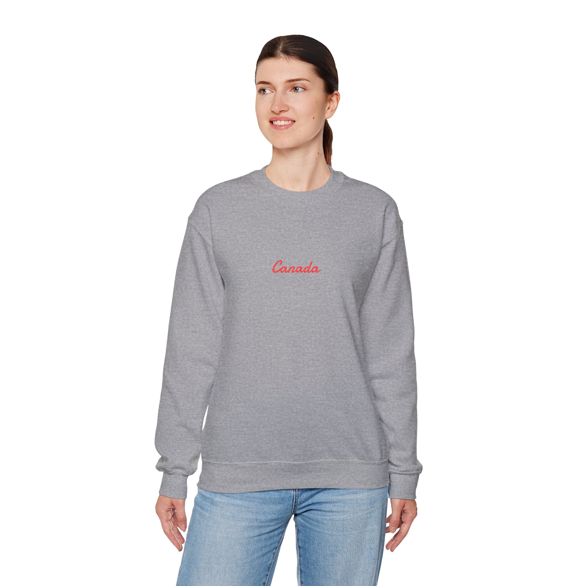 Canada Script Crewneck Sweatshirt — Minimal Red Embroidered Canada Pullover