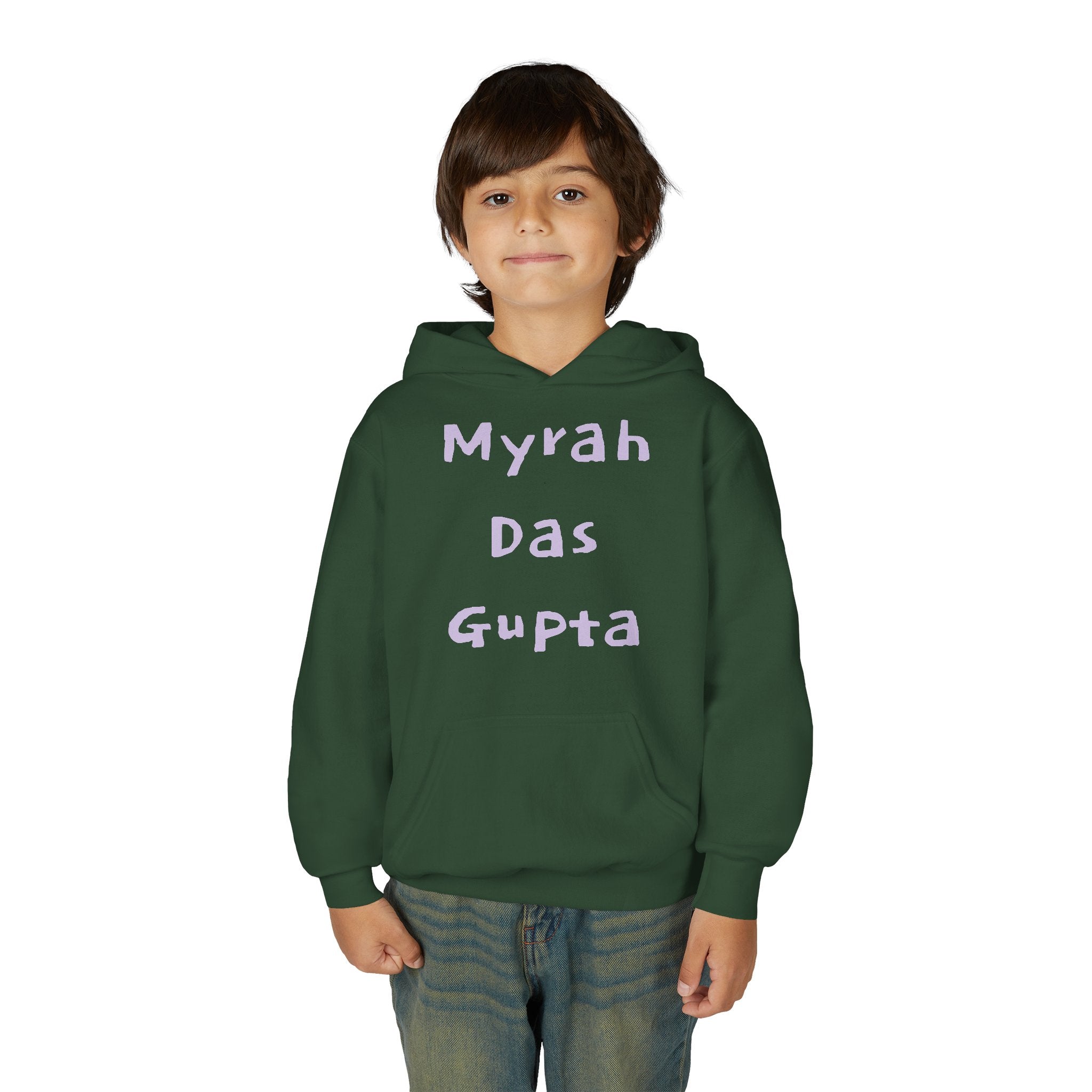 Youth Hoodie — Personalized Lavender Name Hoodie (Front: Myrah Das Gupta, Back: Tuktuk)